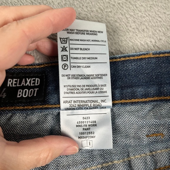 Ariat Jeans Mens Sz 42x32 M4 FR Relaxed Boot Cut Medium Wash Fire Resist Work - Picture 9 of 11